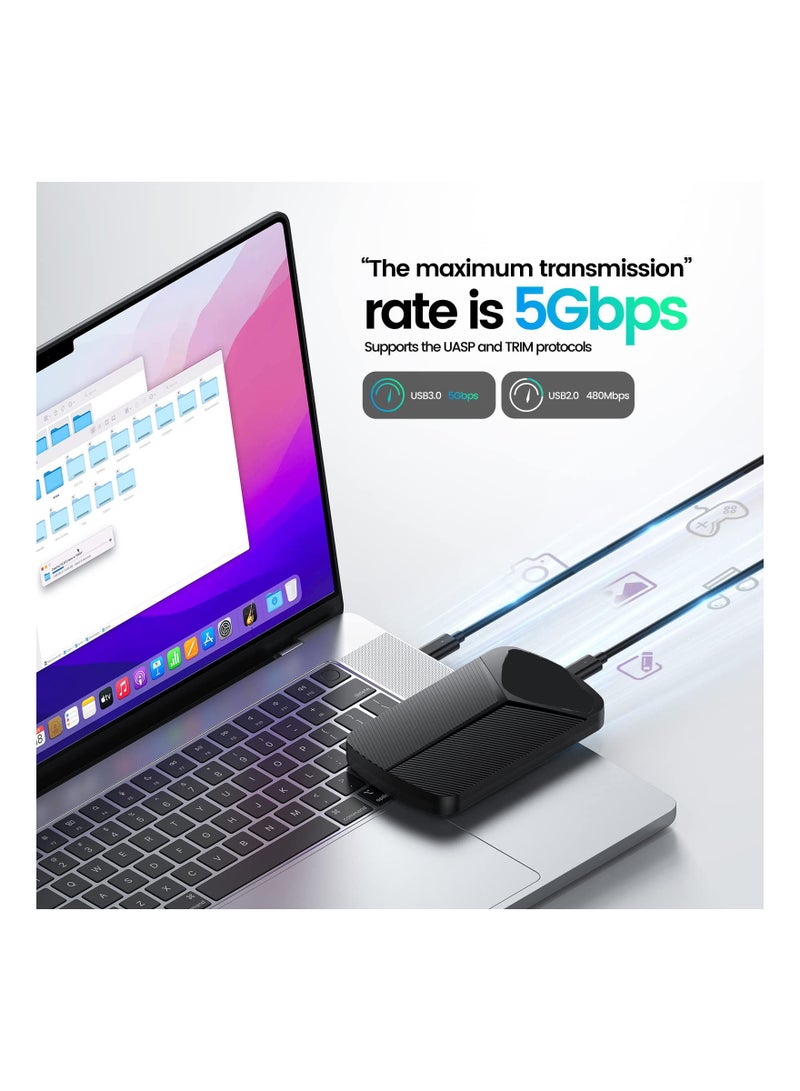علبة محرك أقراص صلبة محمولة مقاس 2.5 بوصة - علبة USB 3.0 إلى SATA III بدون أدوات لمحرك أقراص صلبة/SSD مقاس 7 مم مع UASP، تدعم حتى 4 تيرابايت، باللون الأسود - Image 3